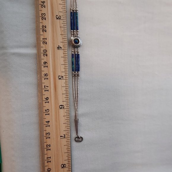 Chrysocolla three strand bracelet in Sterling Signed QT .925 - Picture 5 of 5